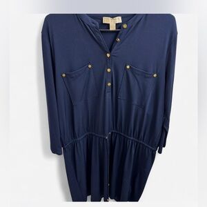XL Plus Size Michael Kors navy designer gold button down dress cinched waist